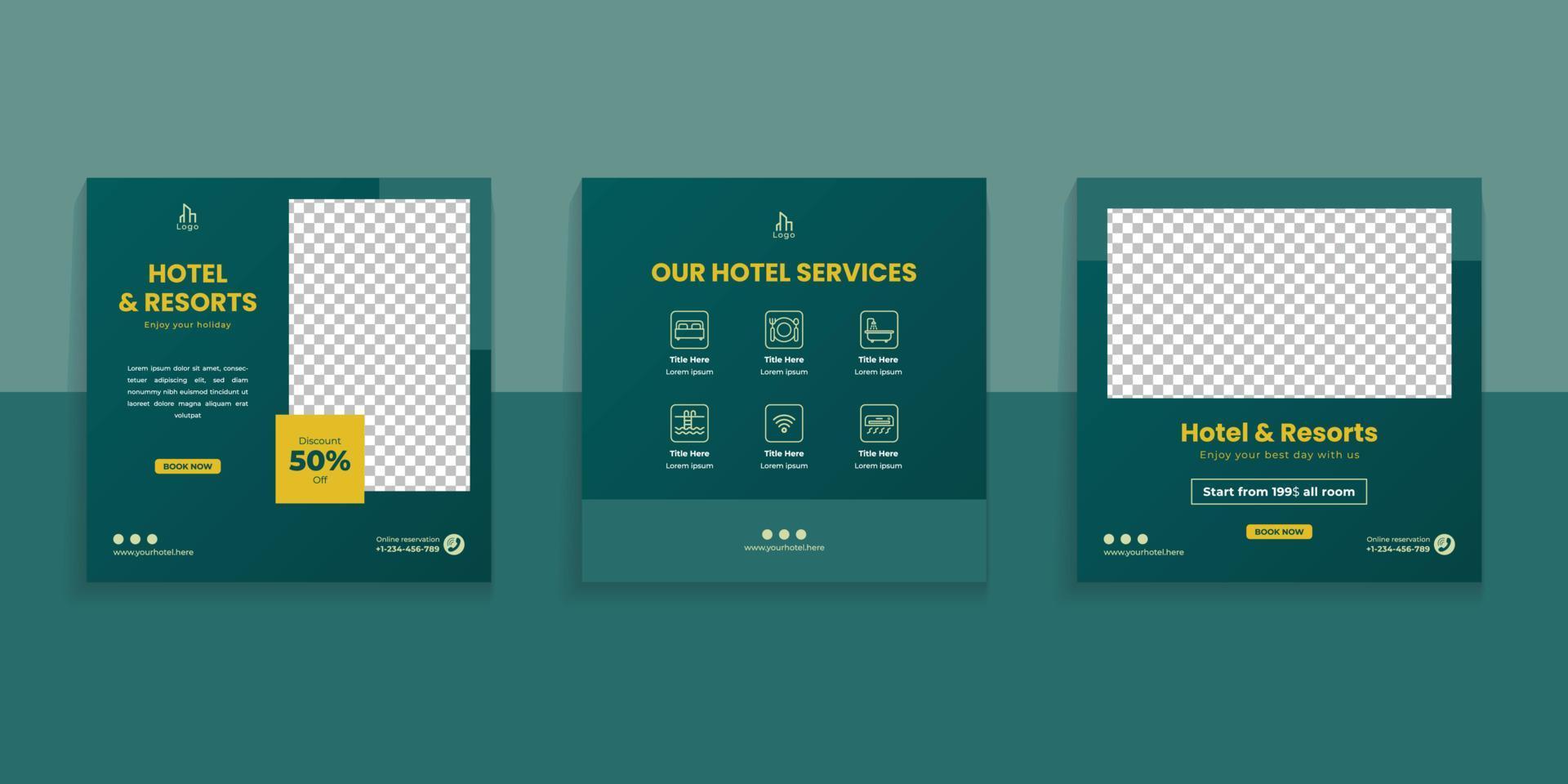 Hotel And Resort Social Media Post Template vector