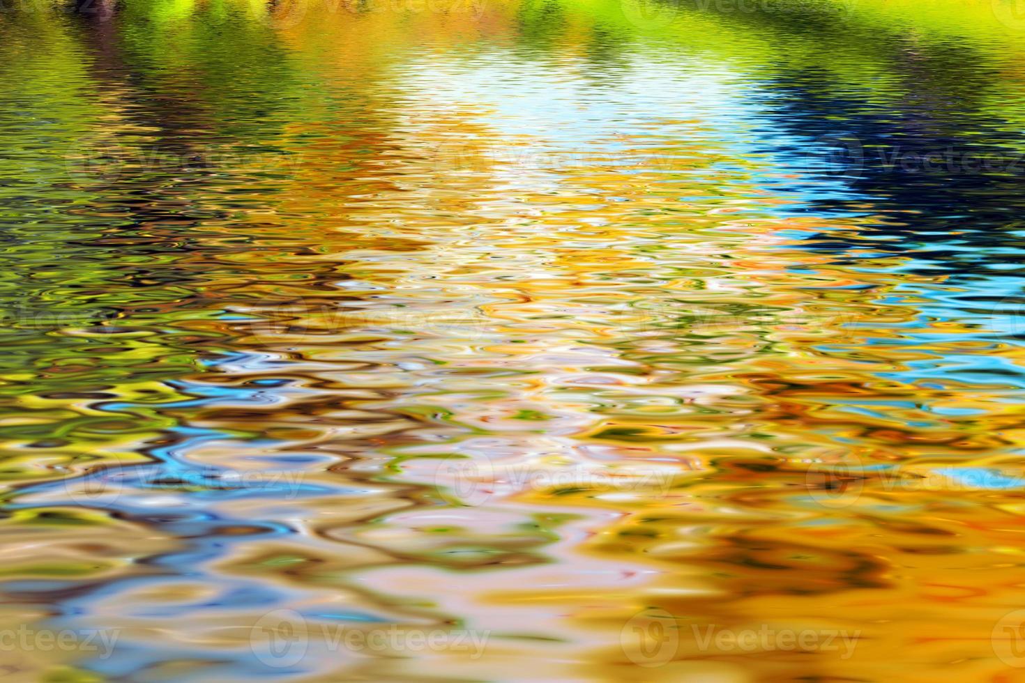 Reflection of trees in clean water waves photo