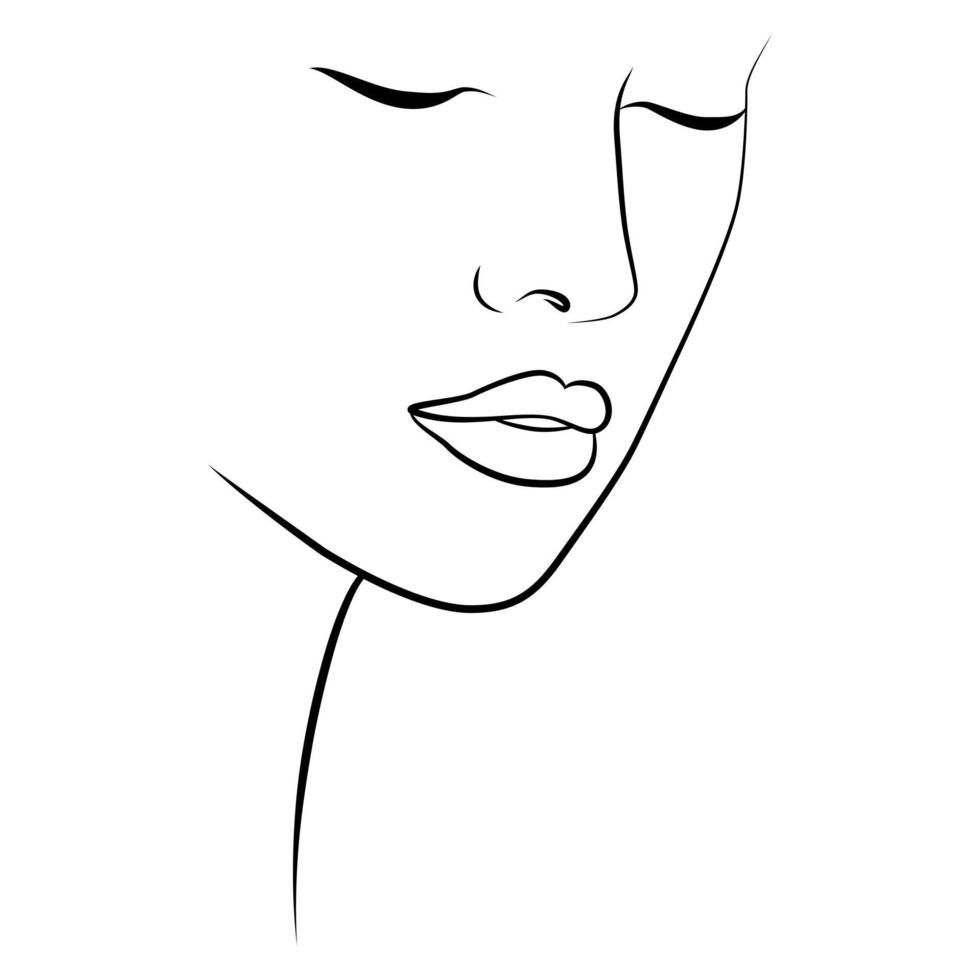Portrait. A woman's face and colored spots. A continuous line of a portrait of a girl. Continuous drawing in one line. vector