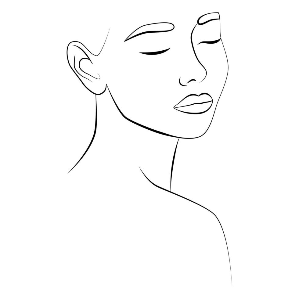 Portrait. A woman's face and colored spots. A continuous line of a portrait of a girl. Continuous drawing in one line. vector