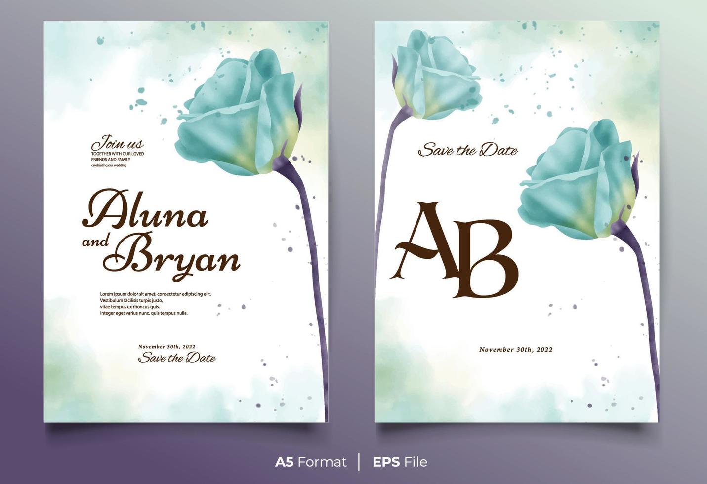 Watercolor wedding invitation template with green and yellow flower ornament vector