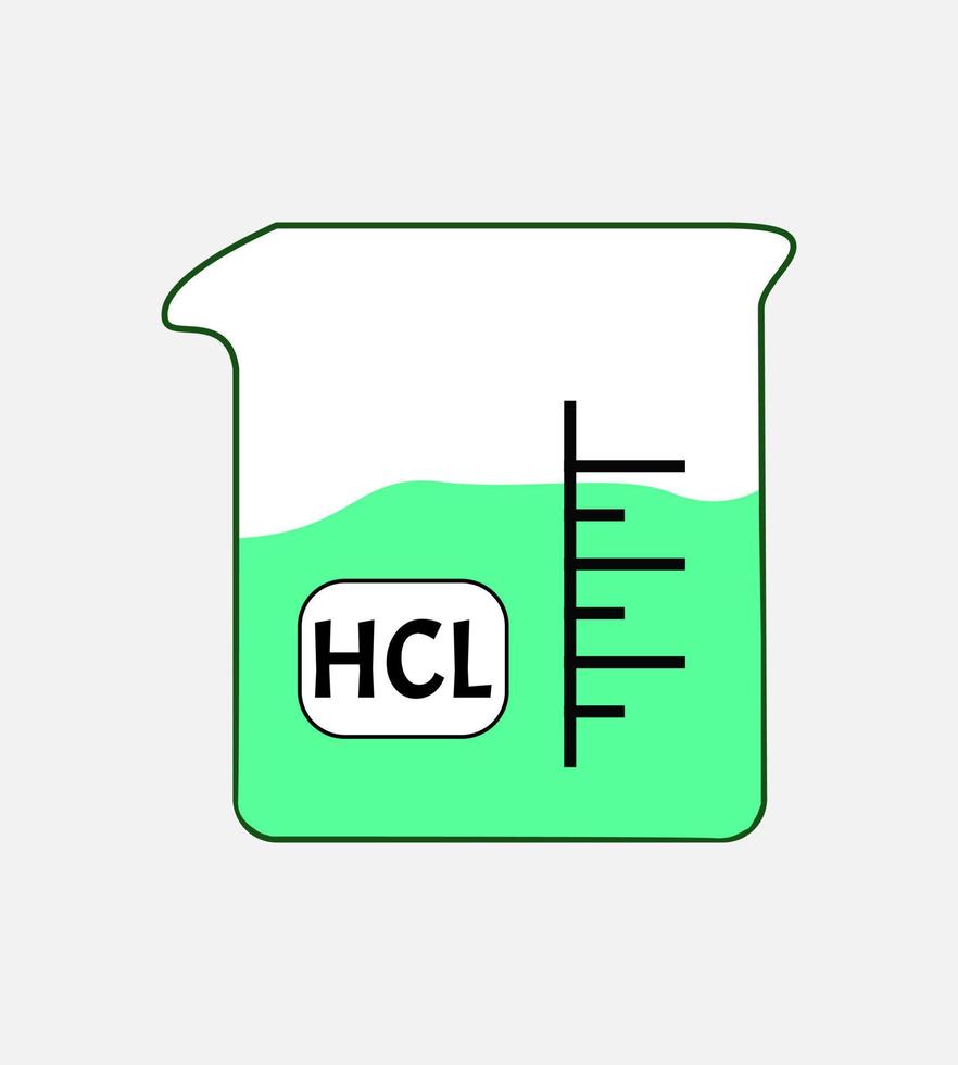 ilustración vectorial equipo de vaso de precipitados para laboratorio de ciencias lleno de líquido hcl bueno para el diseño de elementos. vector