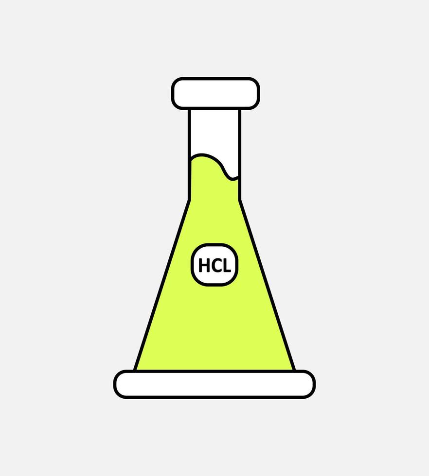 vector illustration erlenmeyer flask equipment for science laboratory filled with hcl liquid good for element design isolated in grey background.