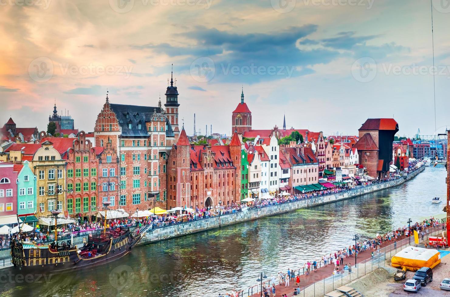 Top view on Gdansk old town and Motlawa river, Poland at sunset. photo