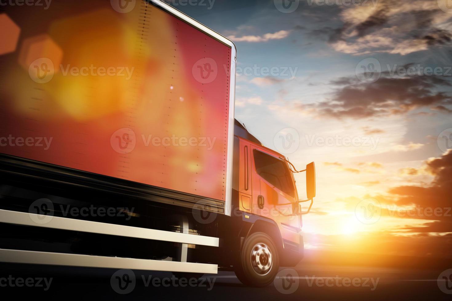 Truck speeding on the highway. Transportation photo