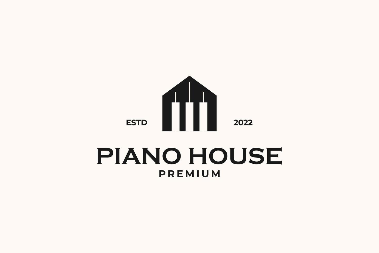 Flat piano house logo design vector template illustration
