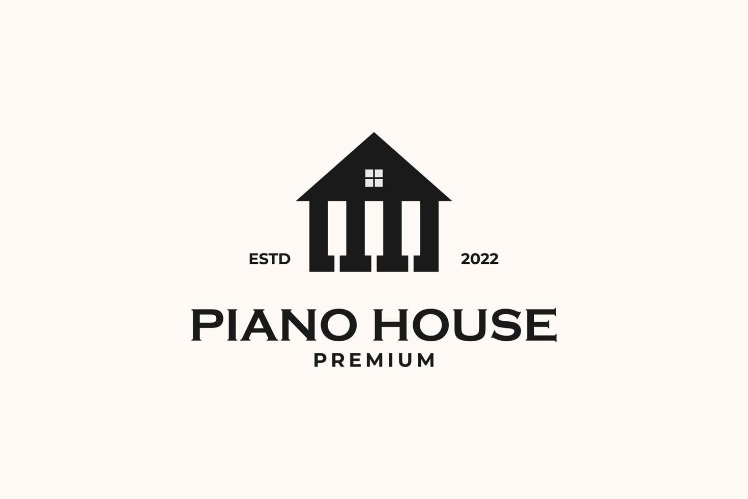 Flat piano house logo design vector template illustration