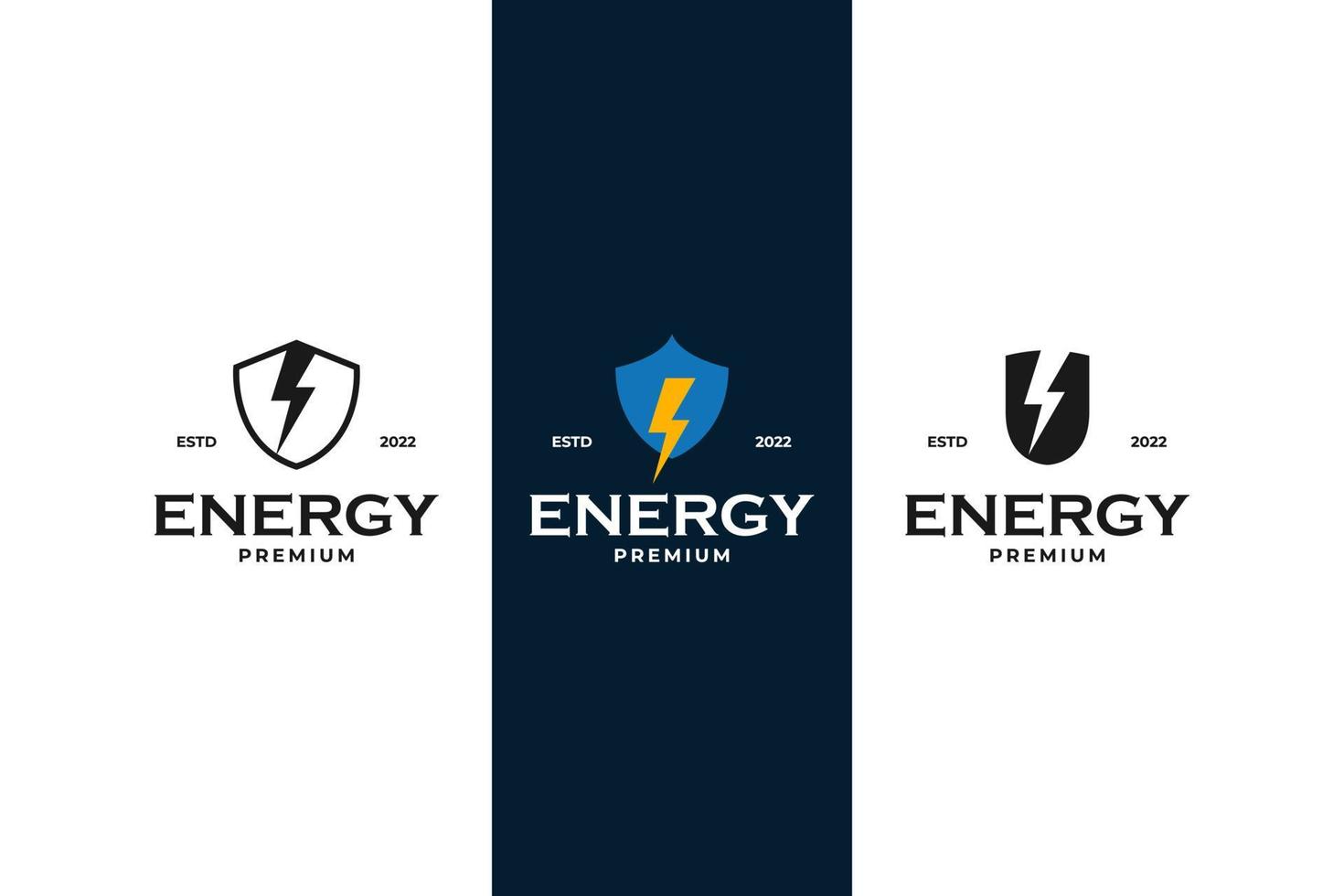 conjunto plano de vector de diseño de logotipo de energía de escudo moderno