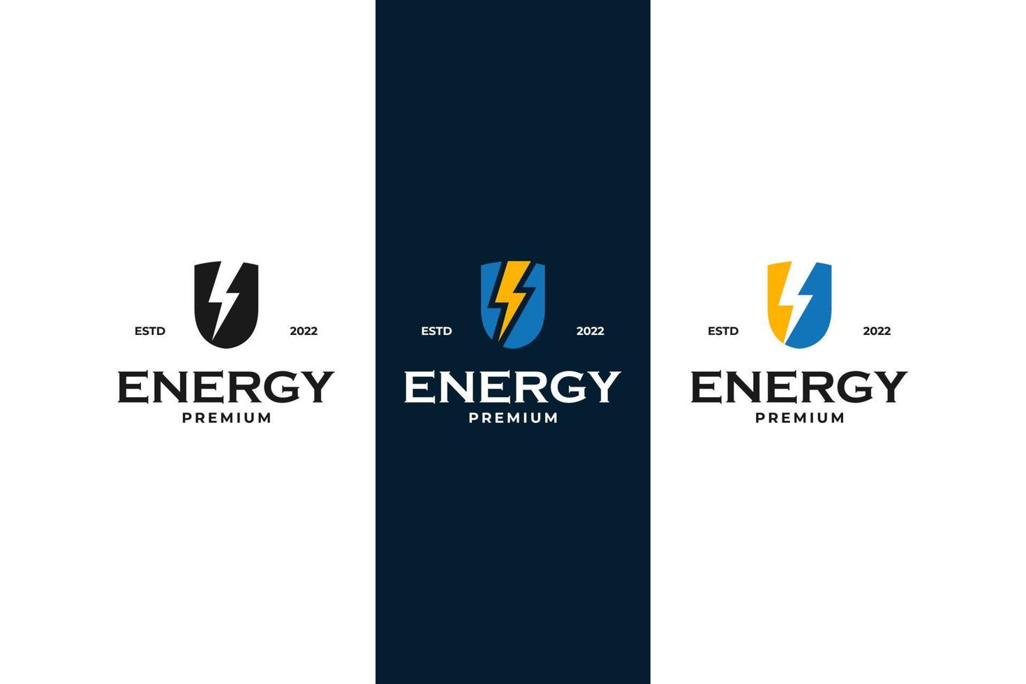 Flat set of modern shield energy logo design vector