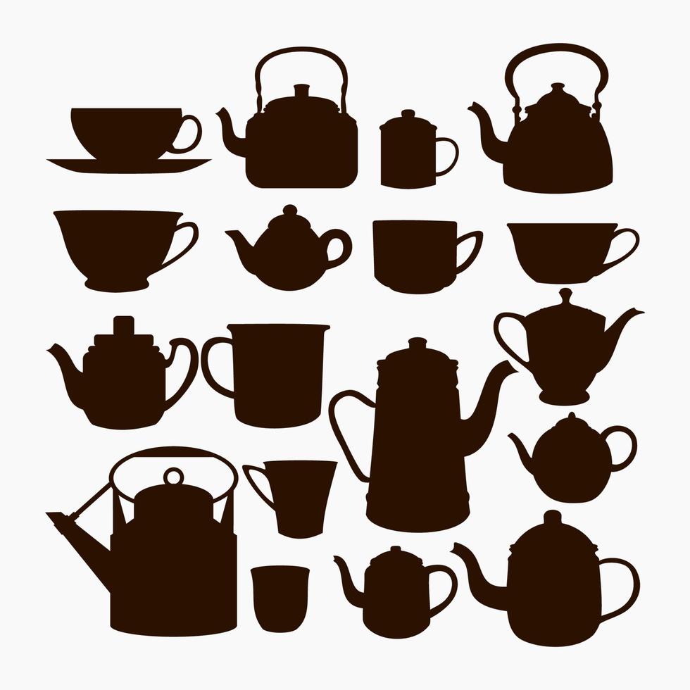 Editable Monochrome Silhouette Vector Illustration Icon of The Traditional Coffee and Tea Cups and Pots