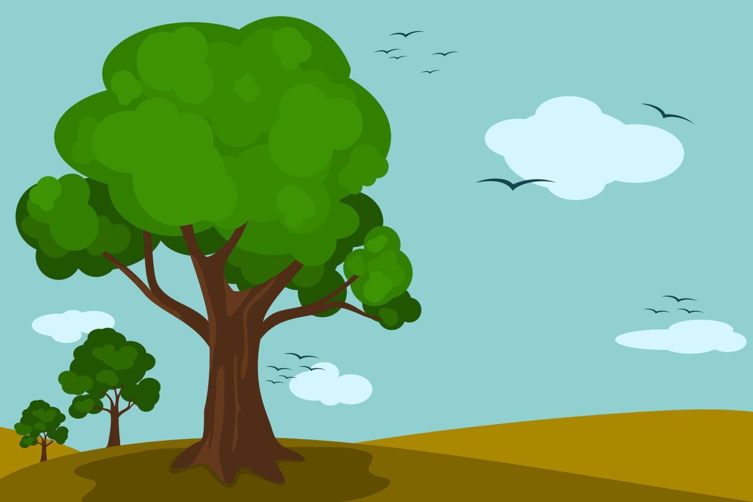 Editable Vector Illustration of Tree in Environmental Countryside Landscape