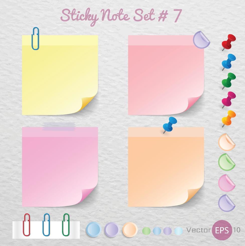 Stick note paper with Color set Isolate on white  background,Vector  Illustration vector