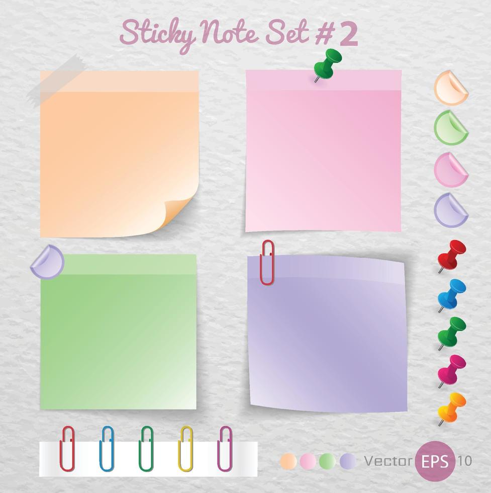 Stick note paper with Color set Isolate on Gray  background,Vector  Illustration vector