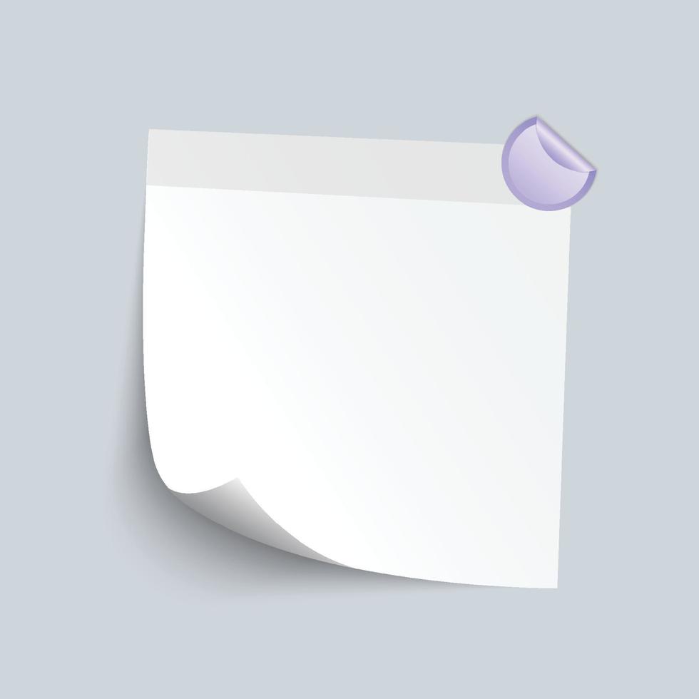 Blank White Sticky Note isolate on gray background, vector illustration