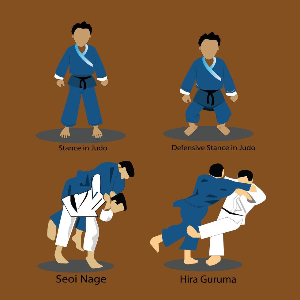 Illustration of some movements in judo.Vector movement in judo. vector