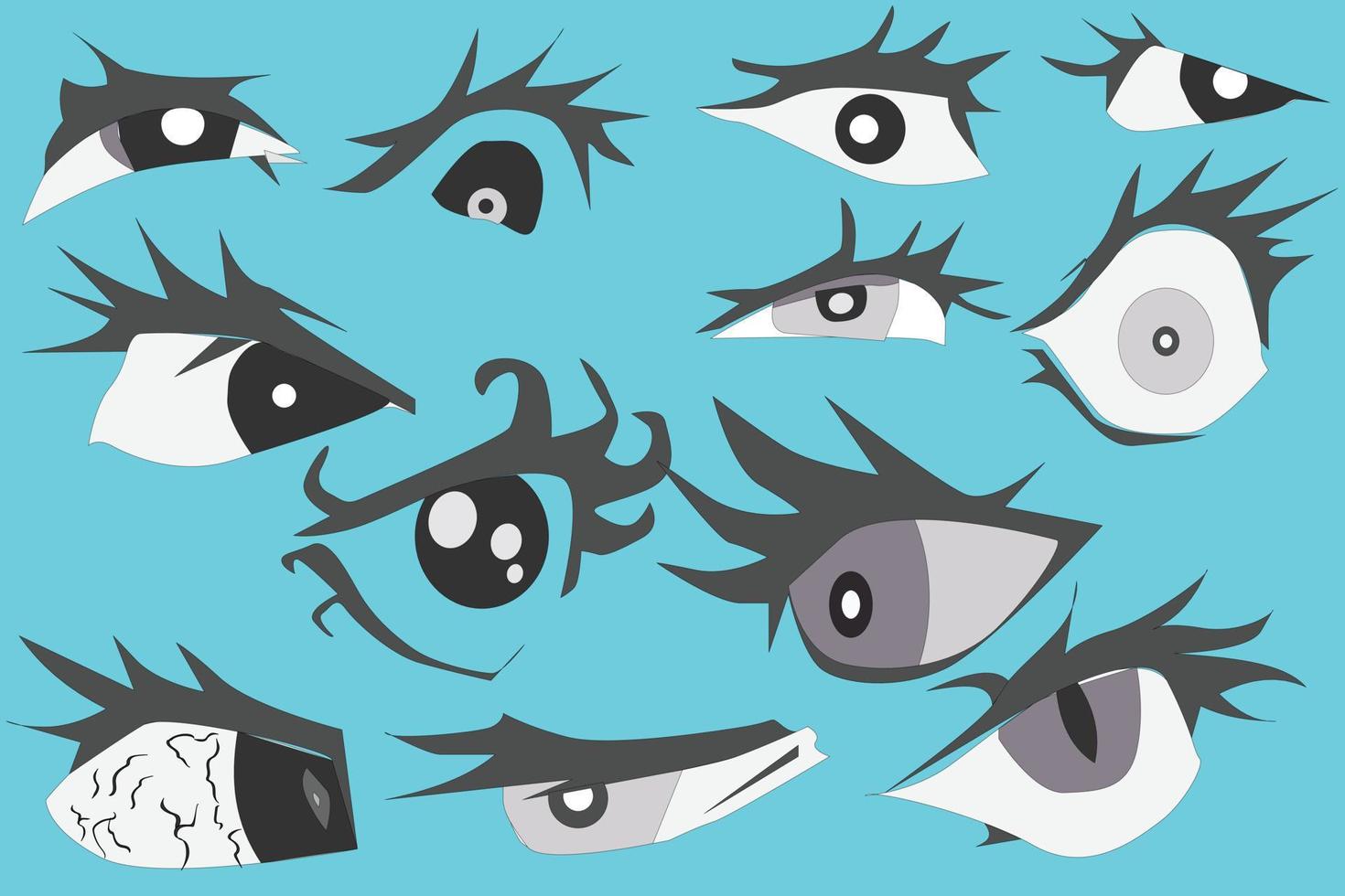 Illustration of eye concept. Mega set. Collection of eyes for anime pictures. vector