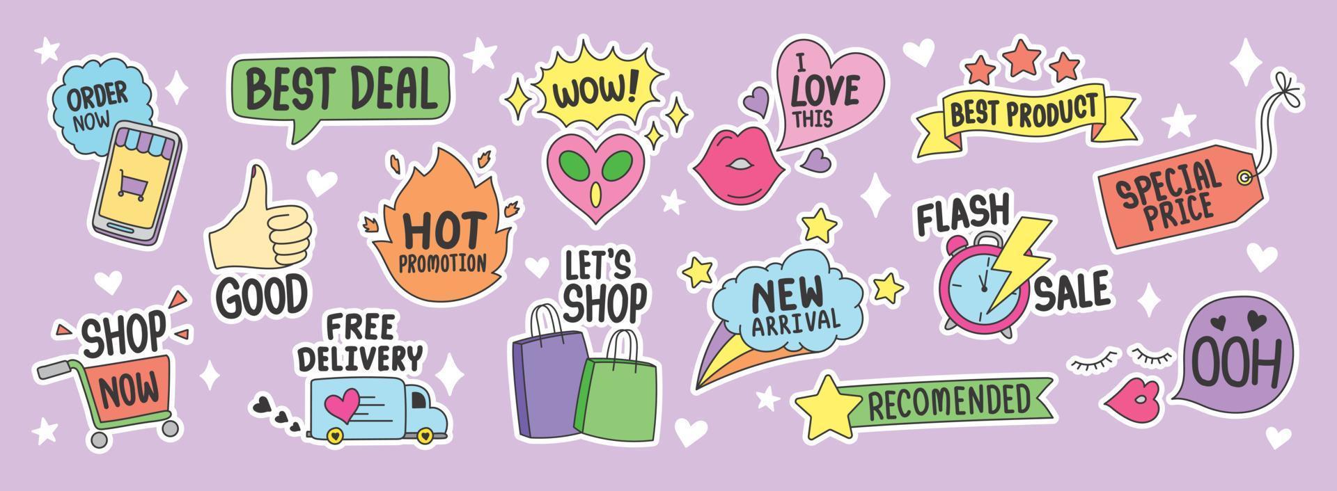 Cute doodles vector set about shopping.