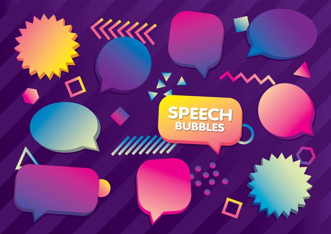 Futuristic gradient color speech bubbles with fun element vector. vector