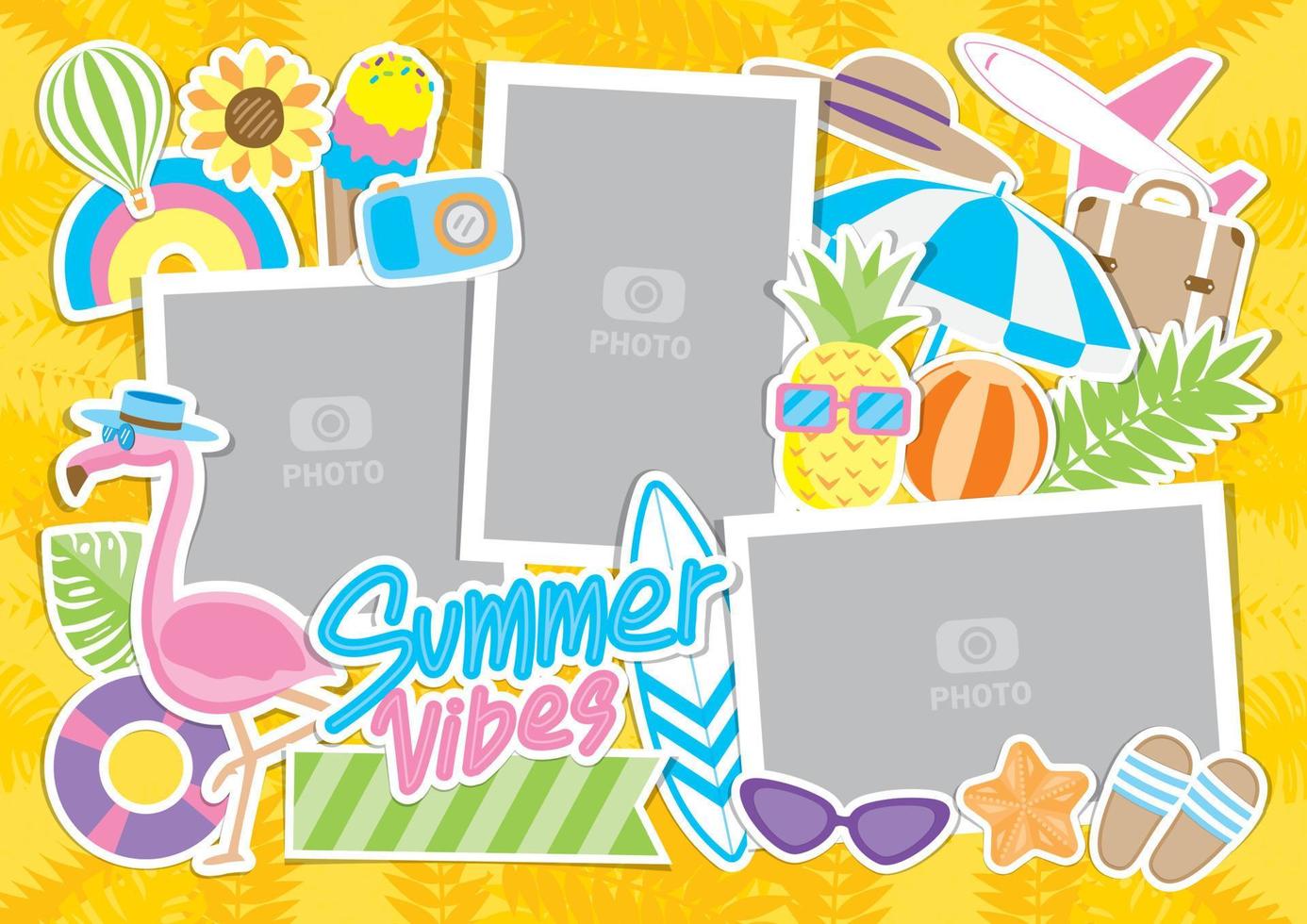 Cute summer elements vector set for scrapbook or collage art.