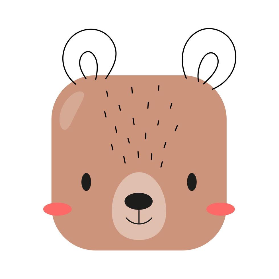 Square forest animal cartoon face. Cute icon bear. Vector illustration.