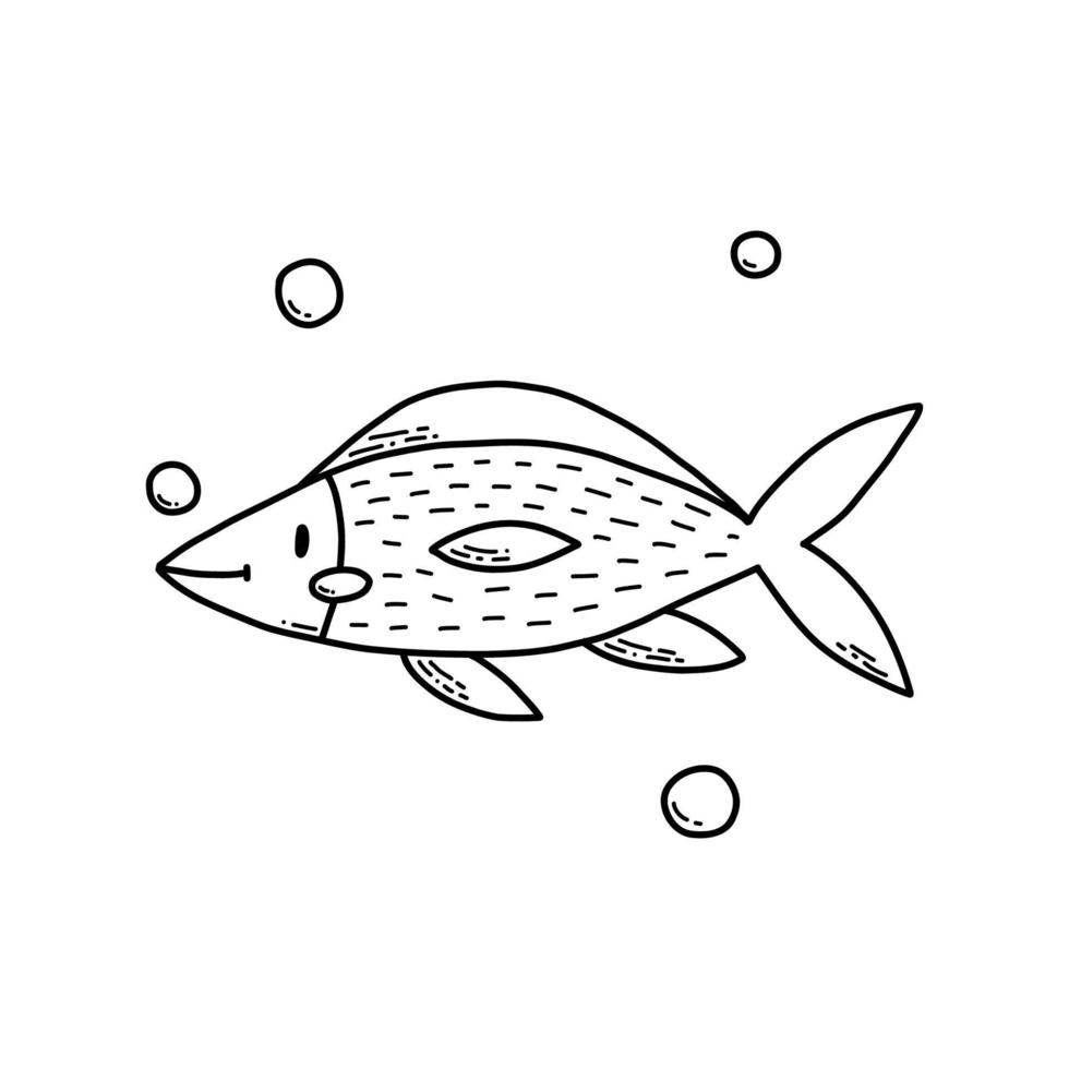 Cute doodle sea fish. Coloring page for kids. Vector illustration.