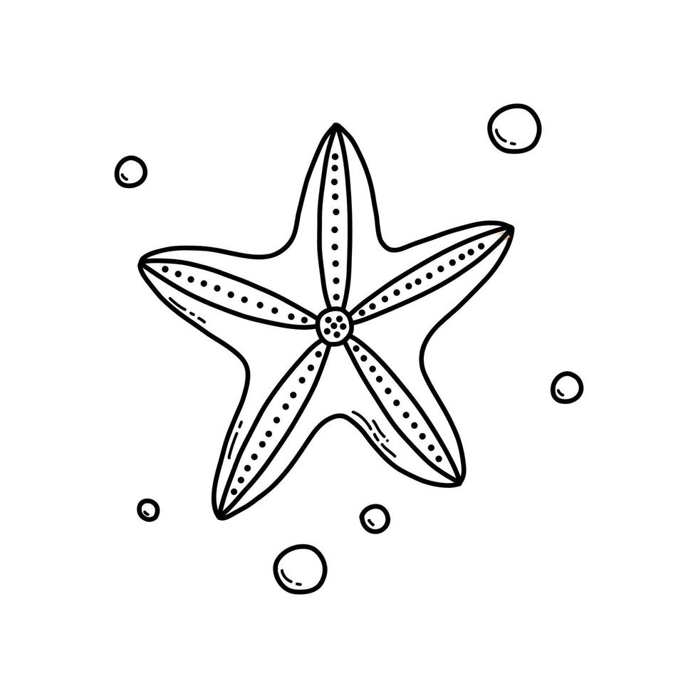 Cute doodle sea starfish. Coloring page for kids. Vector illustration