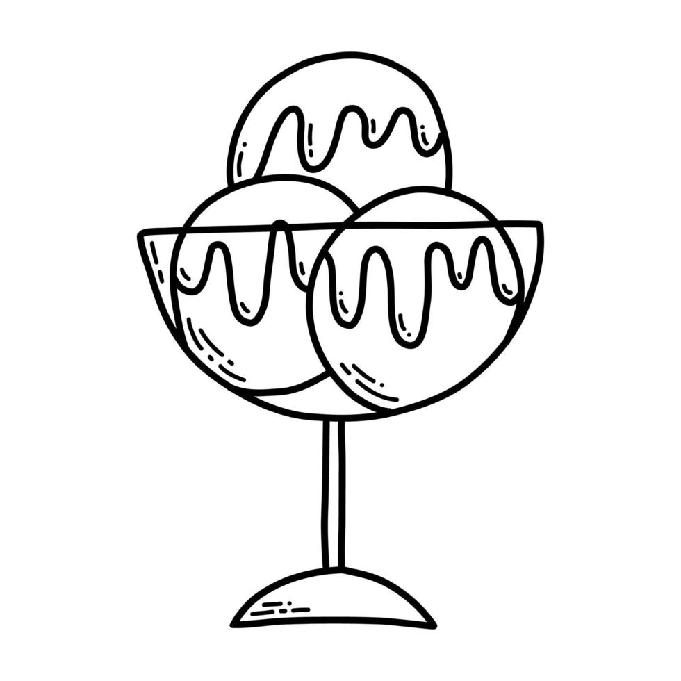 Vector illustration. Doodle ice cream isolated on white background. Coloring page for kids.