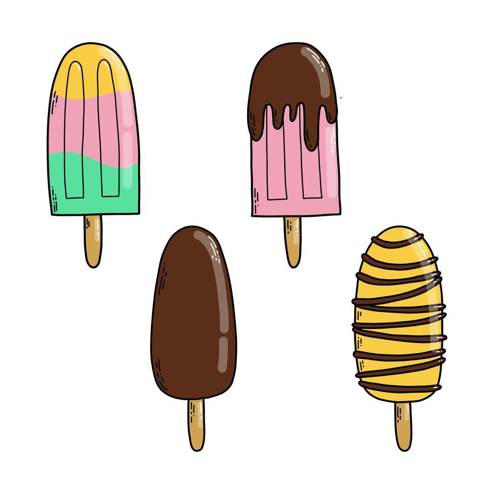 Vector illustration. Set doodle ice creams isolated on white background.