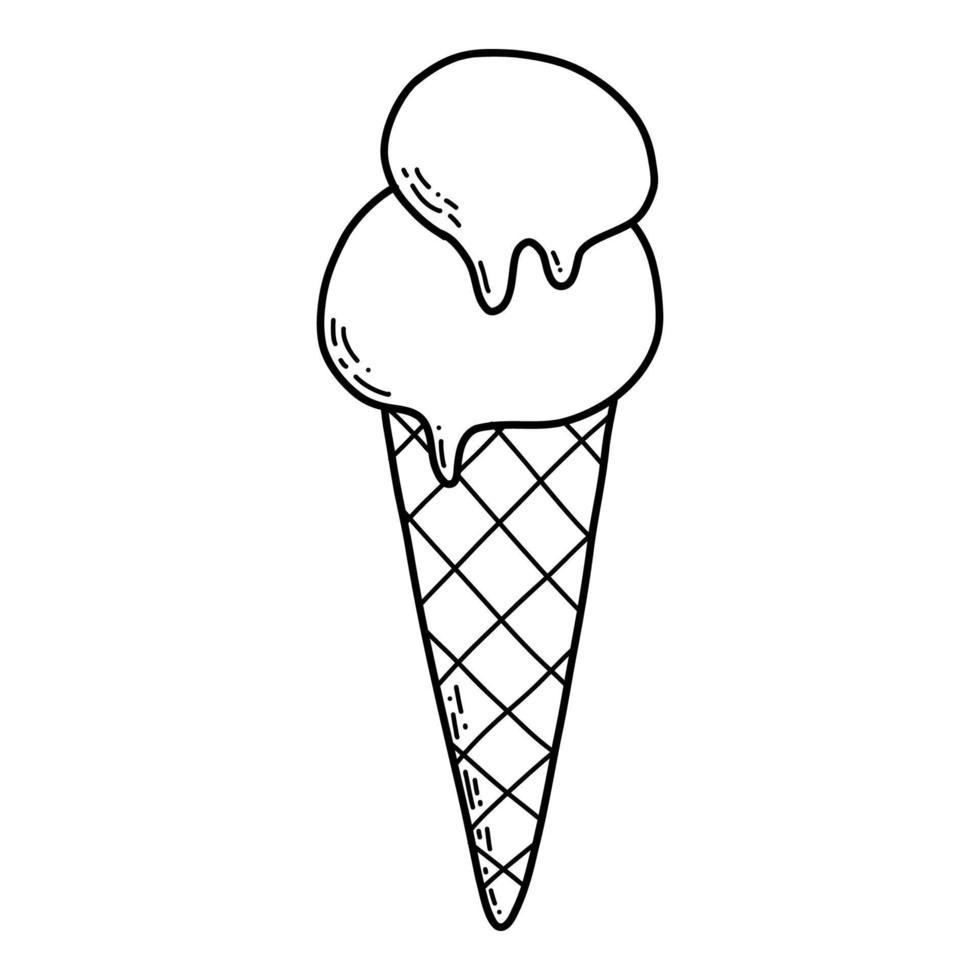 Vector illustration. Doodle ice cream isolated on white background. Coloring page for kids.