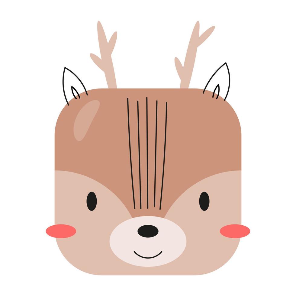cara de dibujos animados de animales de bosque cuadrado. lindo icono de ciervo. ilustración vectorial vector
