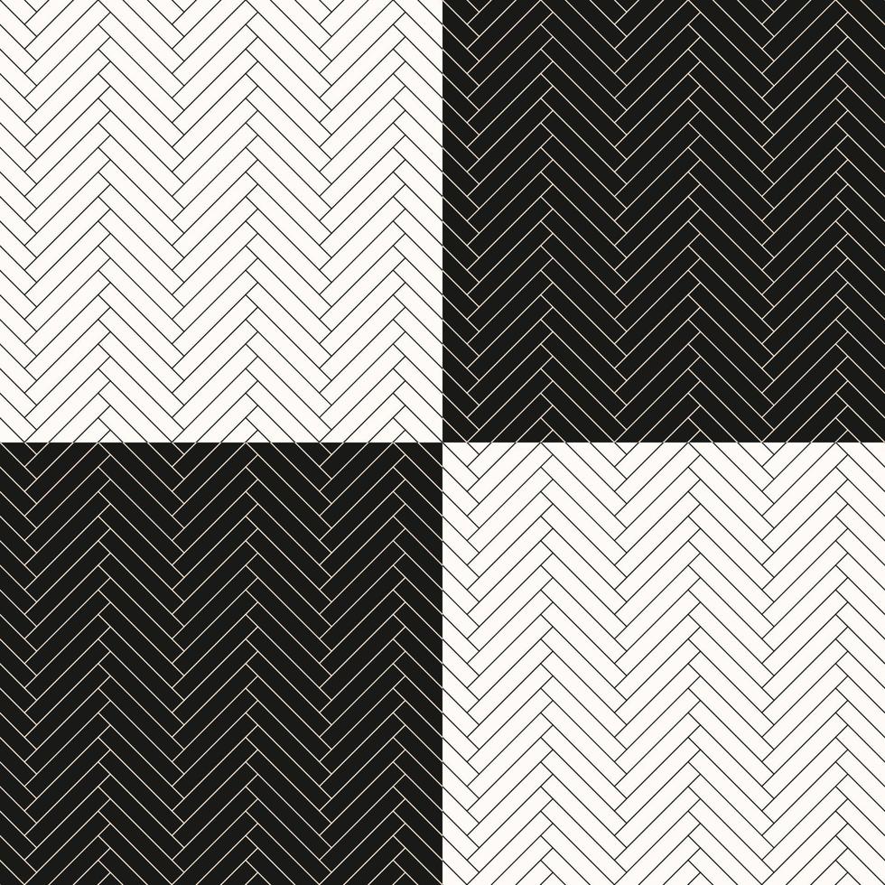 Seamless herringbone floor pattern. Black and white parquet texture tiles. Vector illustration.