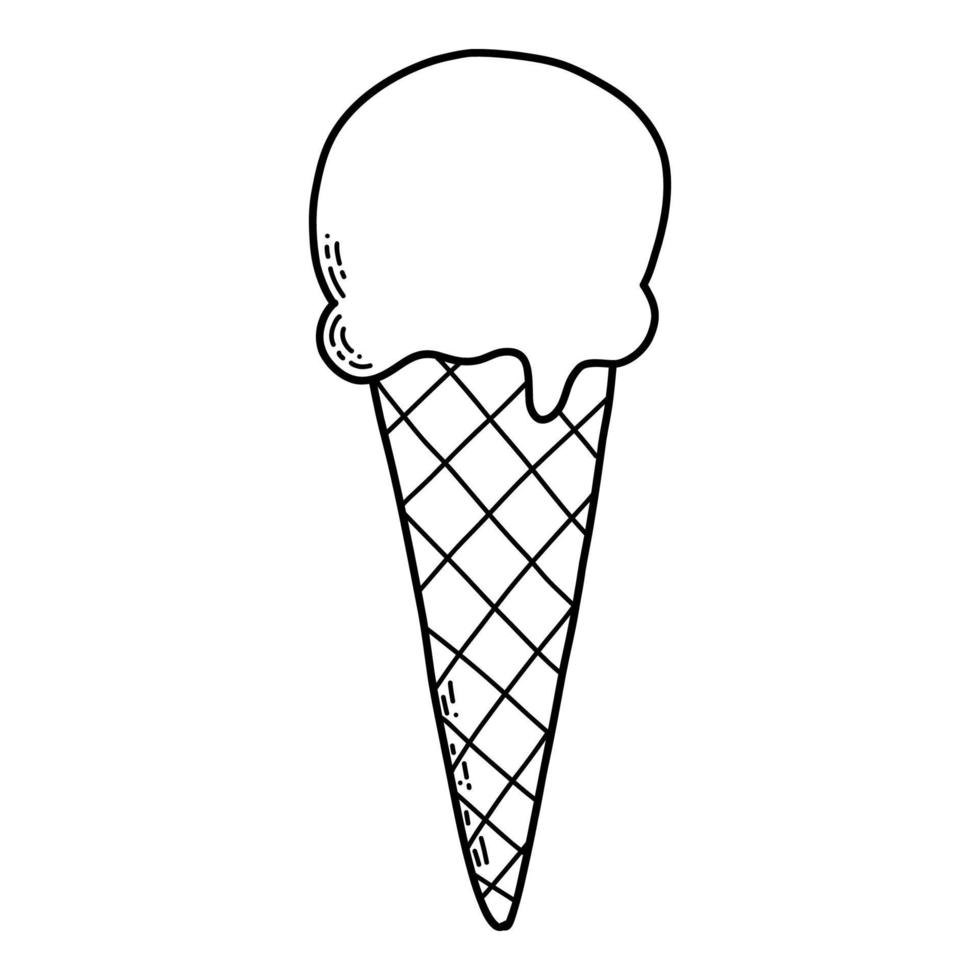 Vector illustration. Doodle ice cream isolated on white background. Coloring page for kids.