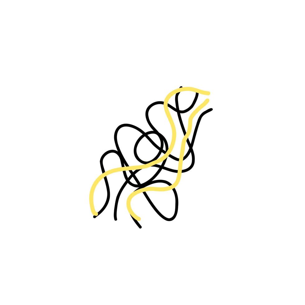 Illustration tangled lines yellow black color in doodle style. vector