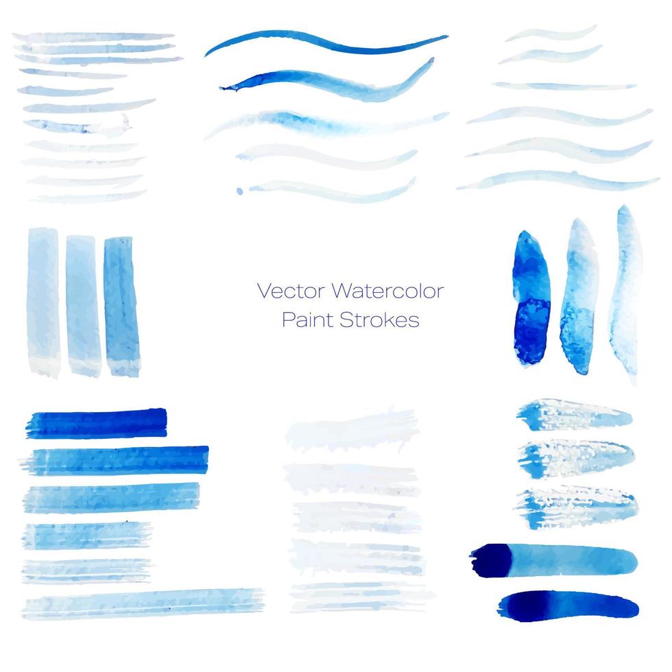 Set of Vector Watercolor Paint Strokes in Blue Colors