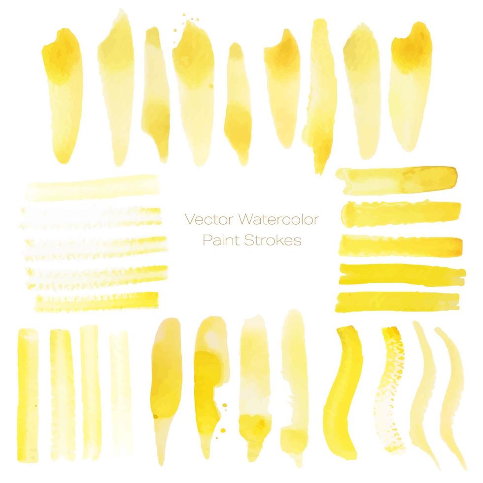 Set of Vector Watercolor Paint Strokes in Yellow Colors