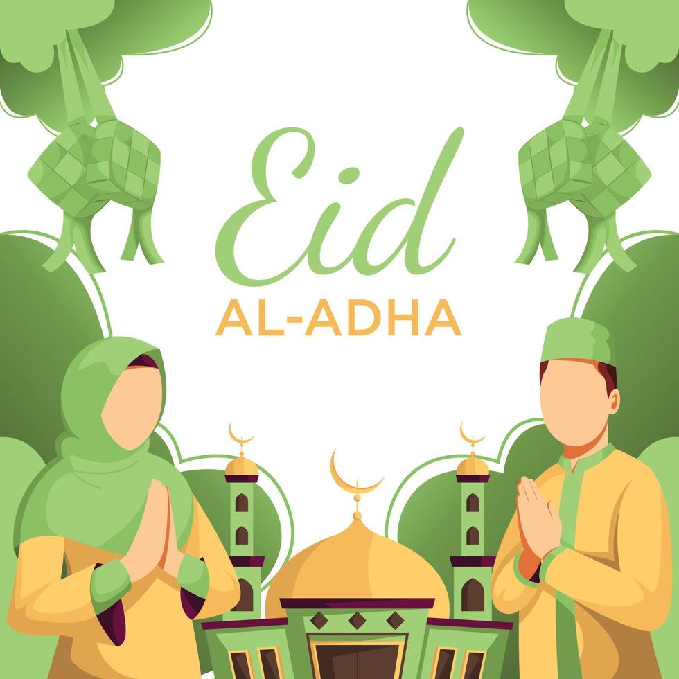 Greeting card design for Eid al Adha and Iftar with couple character illustration vector