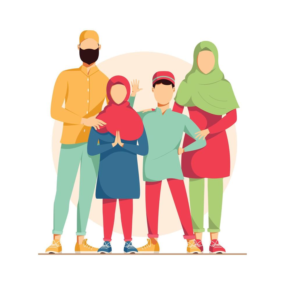 vector illustration of a happy Muslim family