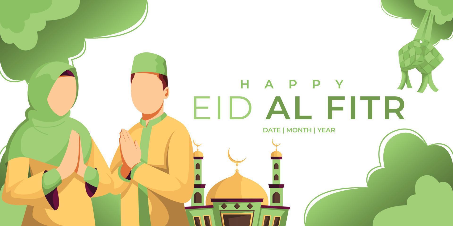 Greeting card design for Islamic day with couple character illustration vector