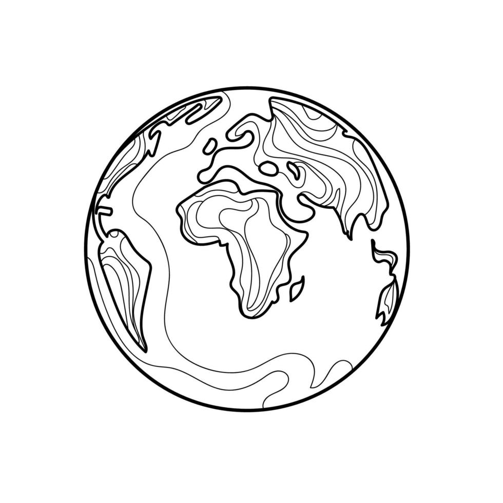 globo terráqueo línea arte dibujo mapa mundial vector ilustración diseño minimalista, minimalismo aislado sobre fondo blanco.planeta tierra arte abstracto