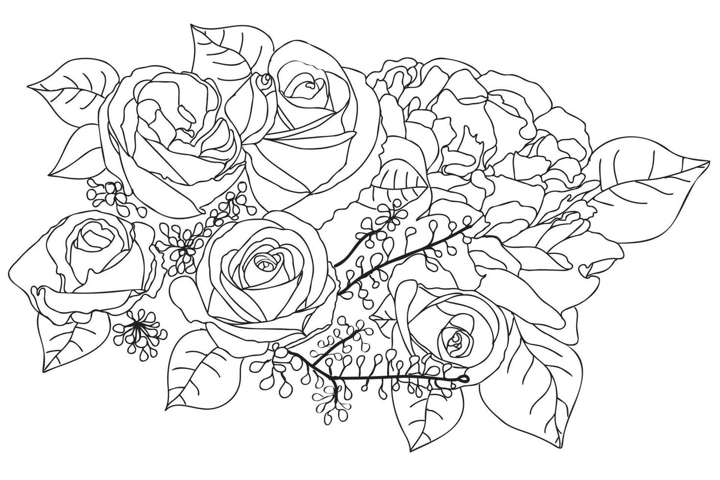 Trendy sketch wedding invitation with black roses line art for decoration design. Abstract art background vector. Vector outline illustration. Invitation card design. Sketch drawing