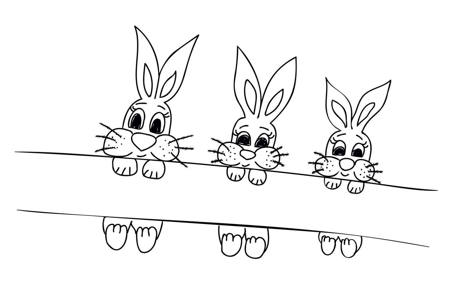 rabbits on a tree branch, painted black and white can be used for printing clothes, Christmas, postcards, etc. vector