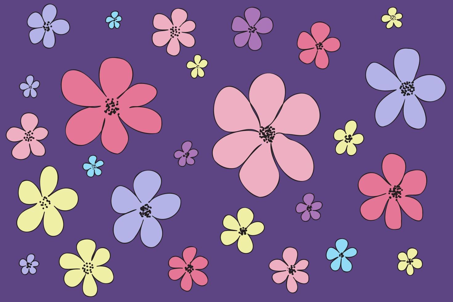 flores de cinco y seis hojas de color sobre un fondo morado, diseñadas para impresión de tela, postal, san valentín, 8 de marzo vector