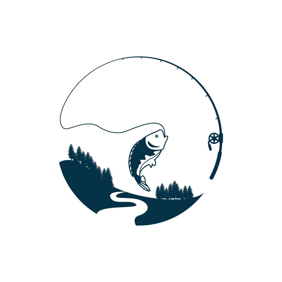 Illustration of a fishing logo concepts silhouette,Fish logo design vector template.