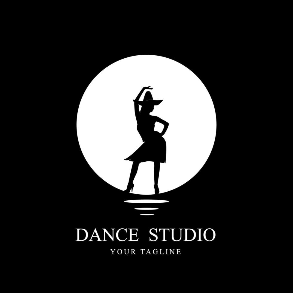 Silhouette of dancing logo with hat . logo design studio vector