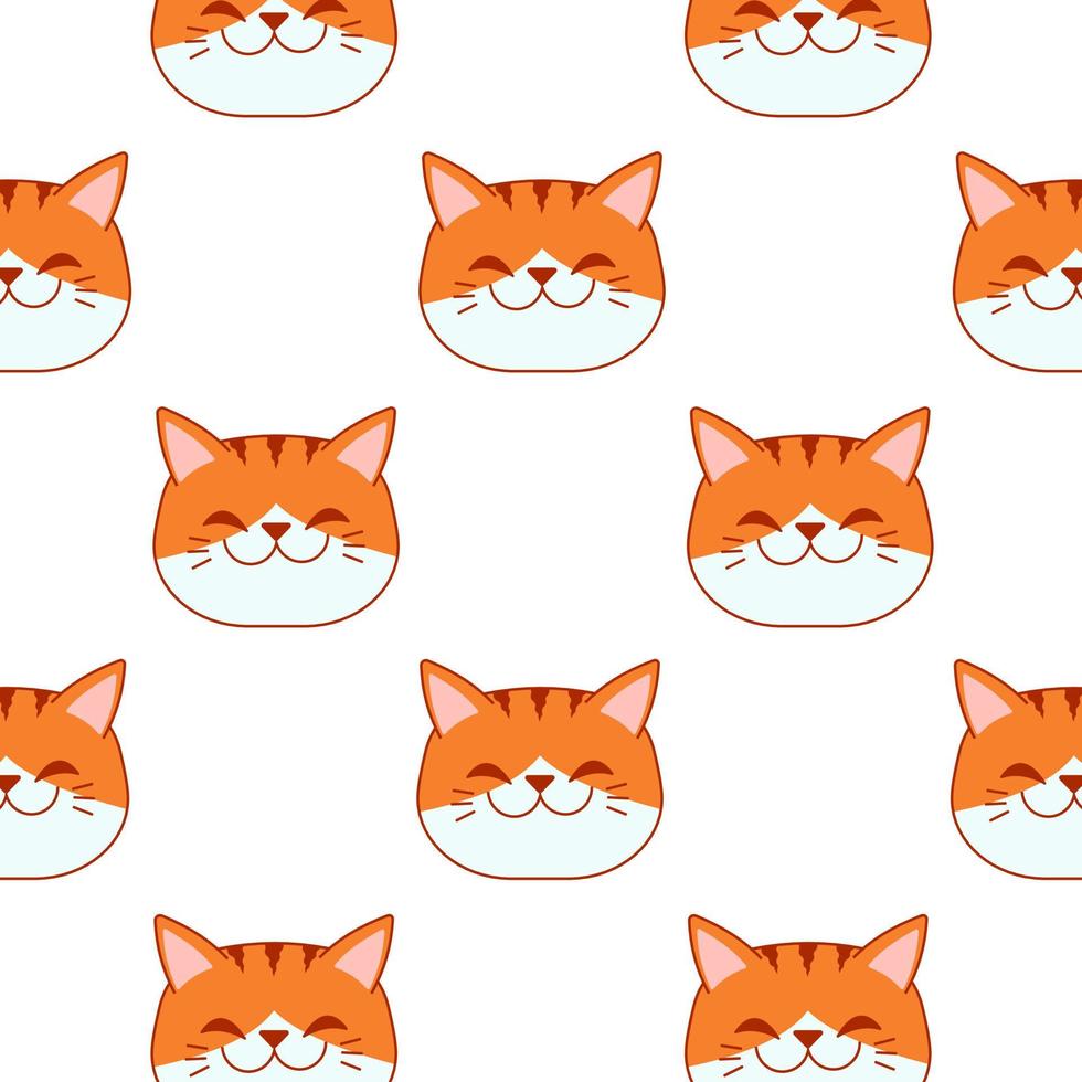 Smiling orange cat face pattern on white background. vector