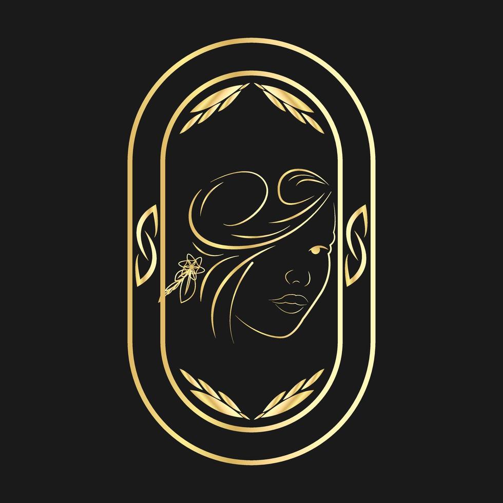 Luxury gold beauty hair salon logo design vector