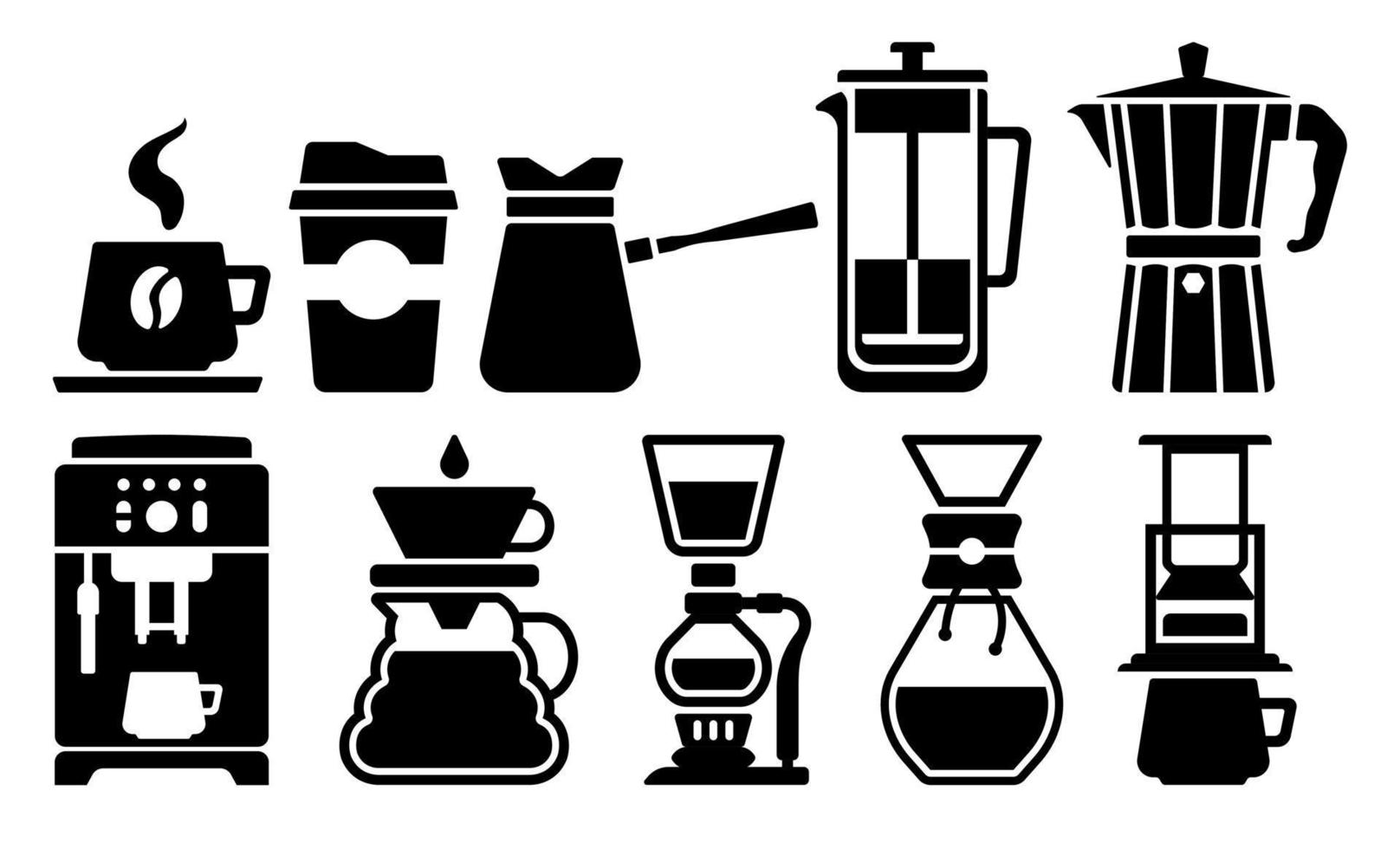 conjunto de ilustraciones en blanco y negro métodos para hacer café vector