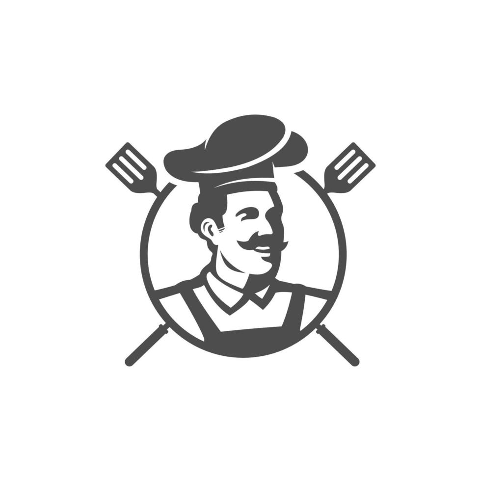 logotipo de chef, cocinero o panadero. cafetería, restaurante, concepto de menú. ilustración vectorial de dibujos animados vector