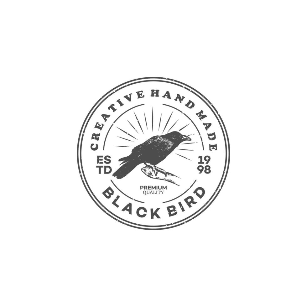 logo vector hand drawn raven. Graphic black and white illustration.Rough sketch of crow