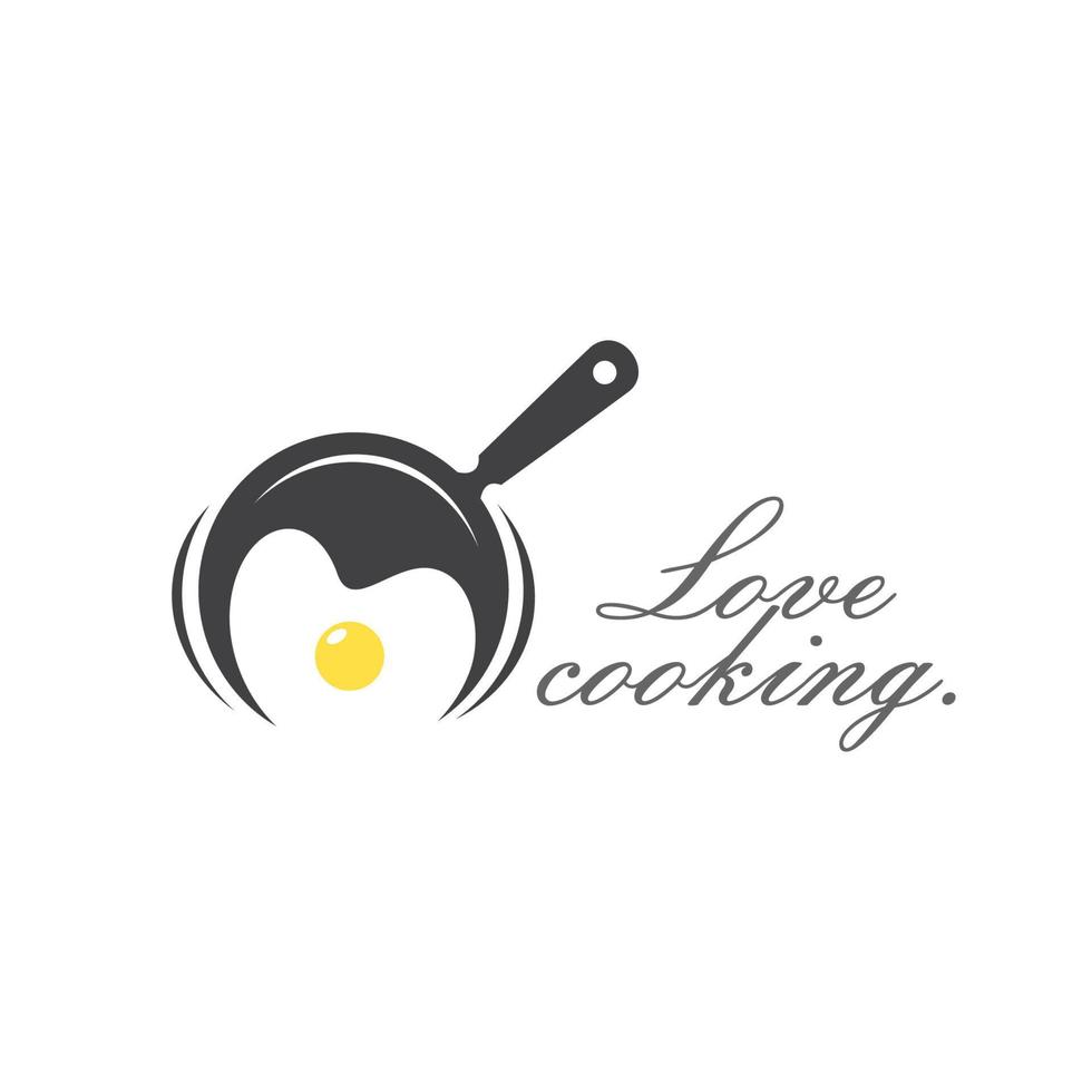 Pan with heart icon. Love cooking logo, vector logo template. Kitchen tools. Food icon. Food logo.